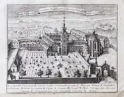 Českobudějovický dominikánský klášter v roce 1774 (autor kresebné předlohy: František Jakub Prokyš)