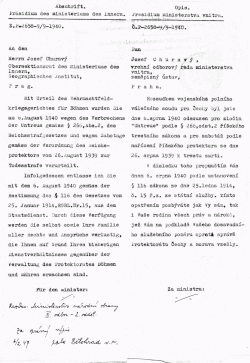 Zpráva presidia ministerstva vnitra adresovaná Josefu Churavému