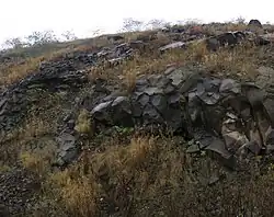 Bazaltový lávový proud v údolí Hronu