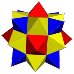 Schéma - Rombokubooktaedr na kterém jsou umístěny paprsky