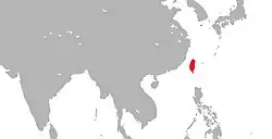 Rozšíření makaka formozského (červeně)