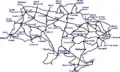 Schéma hlavních železničních tratí na Ukrajině