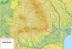 Mapa řeky Buzău (vyznačena růžově)