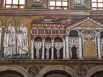 Mozaiky v chrámu San Apollinare nuovo, Ravenna, 6. stol.