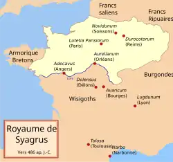 Syagriova říše roku 486 n. l. s okolními kmeny