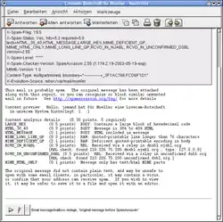 E-mail rozpoznaný jako spam programem SpamAssassin v emailovém klientu Novell Evolution