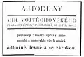 Autodílny M. Vojtěchovský, reklamní inzerát, r. 1933 (v letech 1906—1940 se ulice jmenovala Vinohradská, 1940—1945 Katteho)
