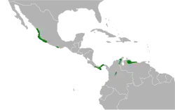 Rozšíření tangary růžové (zeleně)