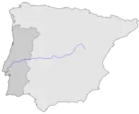 tok řeky na mapě Pyrenejského poloostrova