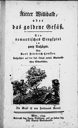 Rytíř Willibald aneb Zlatý pohár, titulní strana libreta