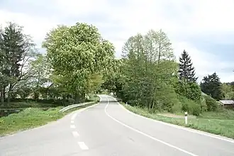 Silnice II/129 u Březiny v okrese Pelhřimov