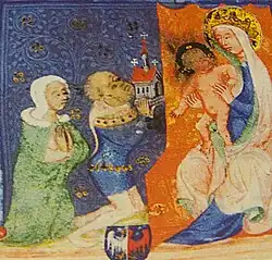 Albercht s chotí v Ročovském graduálu předávají kostel do péče Panny Marie