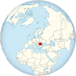 Map showing Romania in an orthographic projection