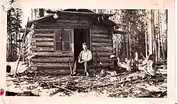 Romeo Eymundson at cabin on trapline