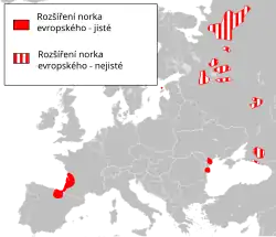 Rozšíření norka evropského k roku 2015