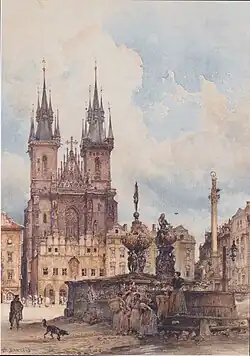 Staroměstské náměstí s Týnským chrámem, (1843)