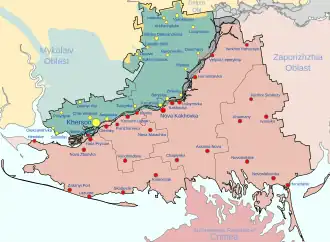 osvobozené území Chersonské oblasti oblast okupovaná Ruskem (VCSChO) oblast pod ukrajinskou kontrolou