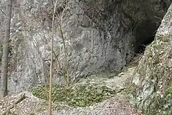 Vstup do Rytířské jeskyně s pozůstatky kamenného valu