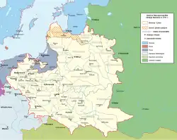Hranice v roce 1701:      Polsko-litevská unie      Rusko