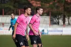 Hráči MFK Havířov ve venkovním zápase proti SK Dětmarovice (2019)