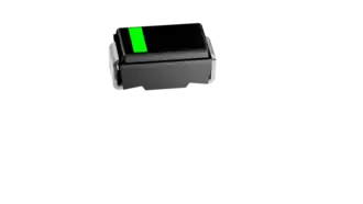 Volný pohled shora. Proužek označuje kontakt, na který je připojena katoda.