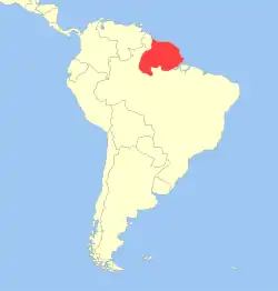 Rozšíření tamarína žlutorukého (červeně)