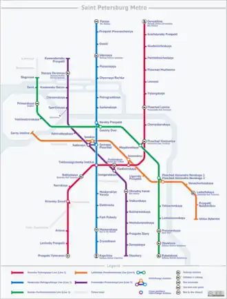 Schéma sítě petrohradského metra