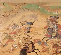 Japonští samurajové vedení generálem Tamuramaro ze Sakanoue pronásledují oddíly Emiši.