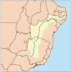 tok řeky a povodí na mapě