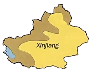 Oblast Sin-ťiangu kde se používá jazyk sarikoli