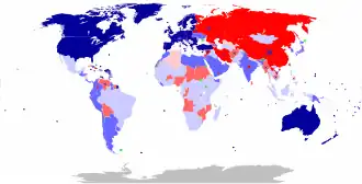 Geopolitické rozdělení světa v druhé studené válce: členové NATO a ANZUS Rusko, Čína a členové OTSC ostatní spojenci USA spojenci Číny ostatní spojenci Ruska a Číny neutrální státy × prozápadní aktivity × proruské a pročínské aktivity × sporná území, částečně uznané státy
