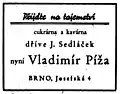 Reklama z roku 1947 na produkt Tajemství v již znárodněné cukrárně a kavárně.