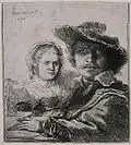 Rembrandt a Saskia, mědirytina, 1636, Rembrandthuis