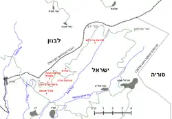 Mapa masivu Hermon s vyznačením Nachal Si'on
