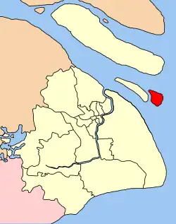 Pozice ostrovu Cheng-ša (červeně) v Šanghaji (žlutě)