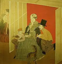 Horanda Fūzoku (obrázek holandského žánru) kolem roku 1863 na hedvábí