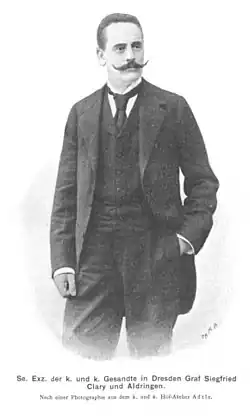 Hrabě Siegfried Clary-Aldringen jako vyslanec v Sasku