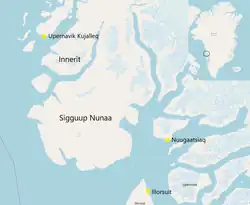 Lokalizace okolí Sigguupu Nunaa, srovnání s mapou Grónska
