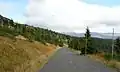 Silnice na úbočí Krkonoše v oblasti končícího lesního pásma