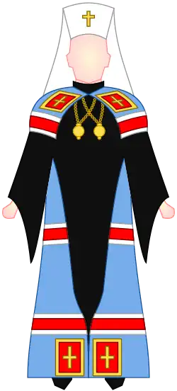 Mantie metropolity, nošená s bílým klobukem