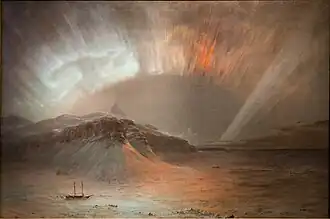 Polární záře na obraze Frederica Edwina Churche z roku 1865