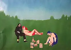 Snídaně v trávě, email a sítotisk na papíru, koláž, 1970