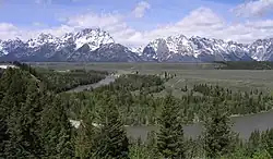 Řeka Snake s pohořím Teton Range v pozadí
