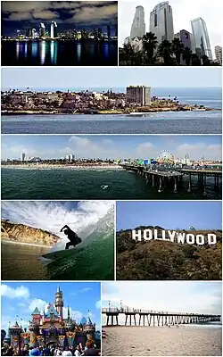 San Diego, Los Angeles Downtown, letovisko La Jolla, molo na Santa Monica, surfař v San Diegu, Hollywood Sign, Disneyland v Anaheimu - Zámek Šípkové Růženky, molo v Hermosa Beach
