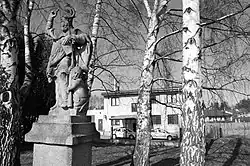Socha sv. Vojtěcha, v pozadí policie.JPG