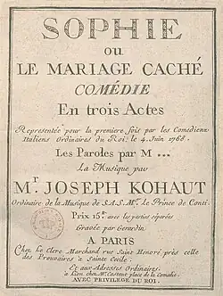 Žofie aneb Tajné manželství, titulní strana partitury