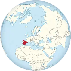 Map showing Spain in an orthographic projection