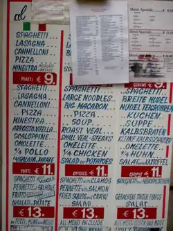 Vícejazyčný jídelní lístek