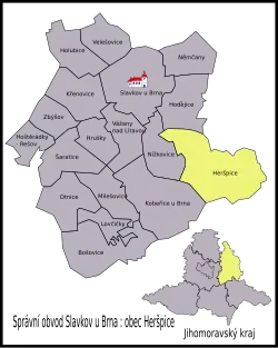 Heršpice na mapě