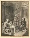 Zleva hamburský pastor Stöttrup, Bach a portrétista Andreas Sturm v roce 1784